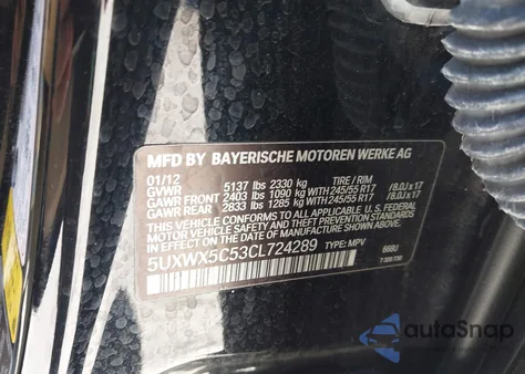 2012 BMW X3 xDrive28I from USA, damaged, VIN 5UXWX5C53CL724289